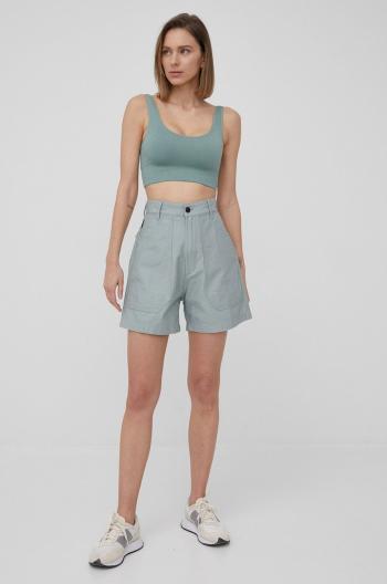 Bavlněné šortky G-Star Raw dámské, zelená barva, hladké, high waist