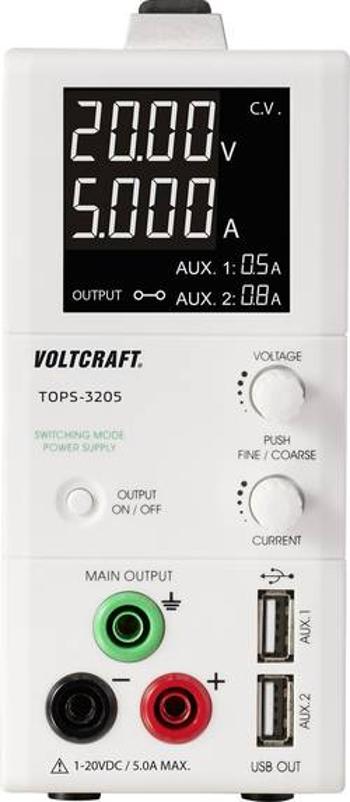 Laboratorní zdroj s nastavitelným napětím VOLTCRAFT TOPS-3205, 1 - 20 V/DC, 0.25 - 5 A, 100 W, Počet výstupů: 3 x