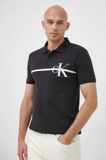Bavlněné polo tričko Calvin Klein Jeans černá barva, s potiskem