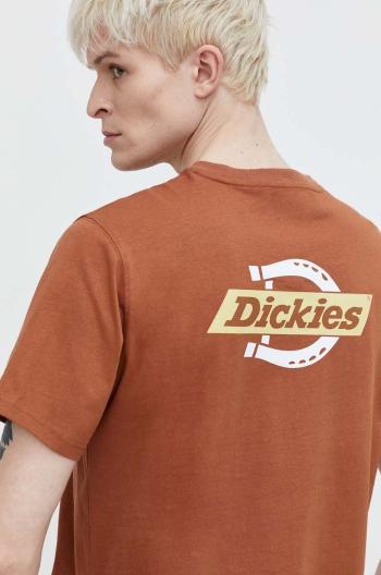 Bavlněné tričko Dickies SS RUSTON TEE hnědá barva, s potiskem, DK0A4XDC