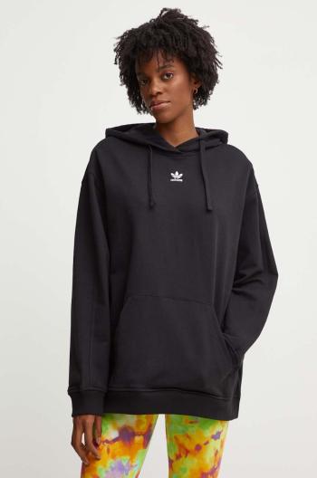 Bavlněná mikina adidas Originals dámská, černá barva, s kapucí, hladká, IY9615