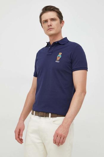 Bavlněné polo tričko Polo Ralph Lauren tmavomodrá barva, s aplikací