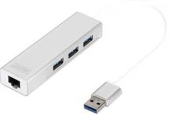 USB 3.0 hub Digitus DA-70250-1, 3 + 1 port, 27.2 mm, stříbrná