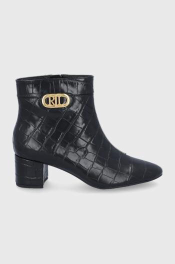 Kožené kotníkové boty Lauren Ralph Lauren dámské, černá barva, na podpatku