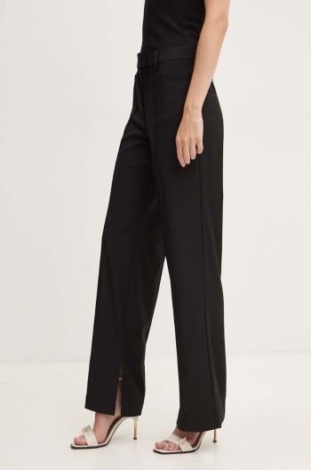 Kalhoty s příměsí vlny Remain Slim Suiting Pants černá barva, jednoduché, high waist, 501907100