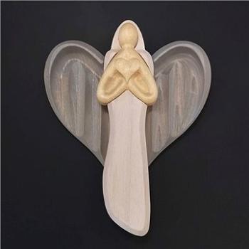 AMADEA Dřevěný anděl se srdcem, barevný, masivní dřevo, 22x15x2 cm (36381-00)