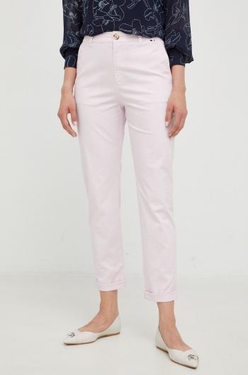Kalhoty BOSS dámské, růžová barva, přiléhavé, high waist