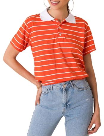 Dámské oranžovo-bílé pruhované tričko s límečkem vel. M