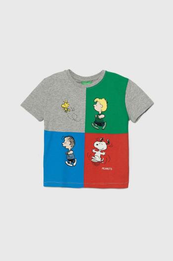 Dětské bavlněné tričko United Colors of Benetton X Peanuts šedá barva, s potiskem