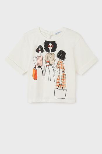 Dětské bavlněné tričko Mayoral béžová barva