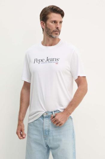 Bavlněné tričko Pepe Jeans ALBERT bílá barva, s potiskem, PM509432