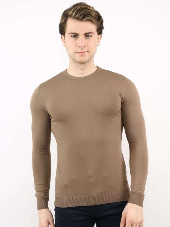 BÉŽOVÝ PÁNSKÝ TENKÝ PLETENÝ SVETR TIK-K21-0094-BEIGE Velikost: S