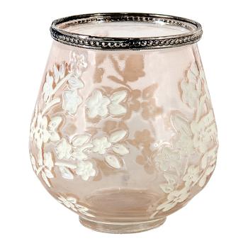 Béžový skleněný svícen na čajovou svíčku s květy Teane  - Ø 12*13 cm 6GL3507