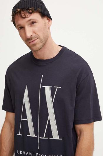 Bavlněné tričko Armani Exchange tmavomodrá barva, s aplikací, 8NZTPQ ZJH4Z