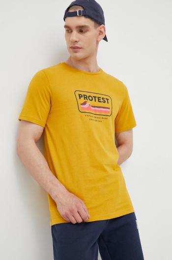 Bavlněné tričko Protest žlutá barva, s potiskem