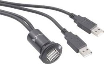 USB zásuvka USB-06-BK, 2x USB zásuvka typ A ⇔ 2x USB zástrčka typ A, dvojitá, vestavná, 60 cm