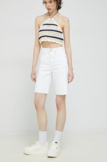 Džínové šortky Tommy Jeans dámské, bílá barva, hladké, high waist