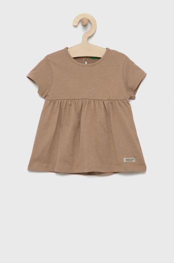 Dětské bavlněné šaty United Colors of Benetton hnědá barva, mini, áčková