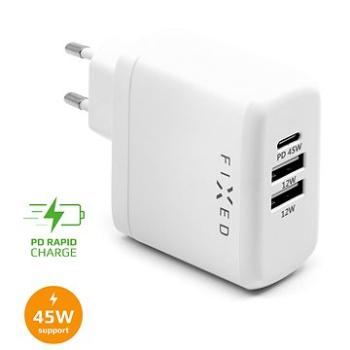 FIXED Travel s USB-C a 2x USB výstupem podpora PD 45W bílá (FIXC45-C2U-WH)