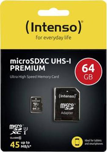 Paměťová karta microSDXC, 64 GB, Intenso Premium, Class 10, UHS-I, vč. SD adaptéru