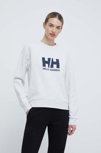 Bavlněná mikina Helly Hansen dámská, šedá barva, s potiskem, 34462