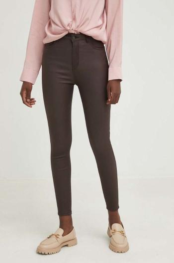 Kalhoty Answear Lab dámské, hnědá barva, přiléhavé, high waist