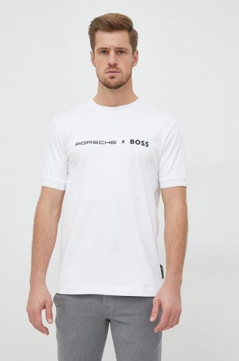 Bavlněné tričko BOSS X Porshe bílá barva, s potiskem