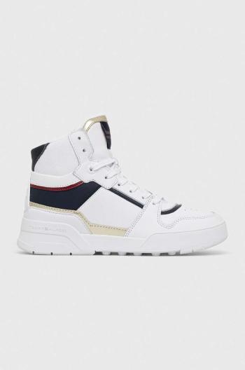 Kožené sneakers boty Tommy Hilfiger HIGH TH BASKET SNEAKER bílá barva, FW0FW07023