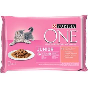 Purina ONE Junior minifiletky s lososem a mrkví ve šťávě 4 × 85 g (7613287367198)