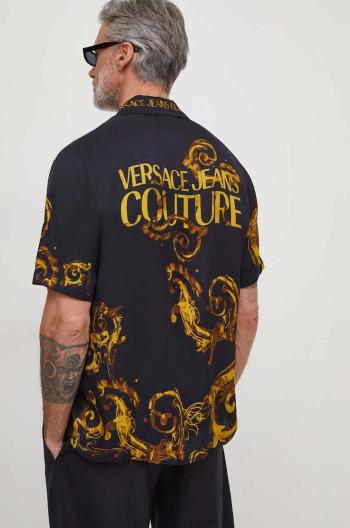 Košile Versace Jeans Couture pánská, černá barva, relaxed, s klasickým límcem, 76GAL2BW NS412