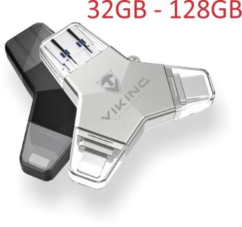 Viking USB Flash disk 3.0 4v1 s koncovkou Lightning/Micro USB/USB/USB-C, 64 GB, stříbrná, VUFII64S