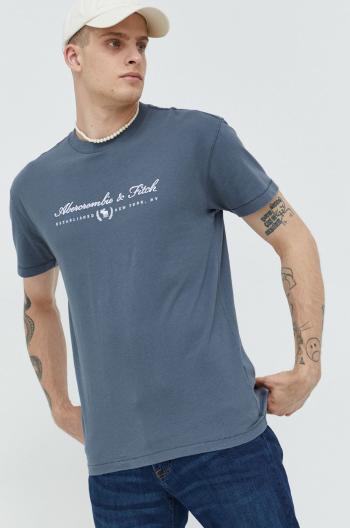 Bavlněné tričko Abercrombie & Fitch šedá barva, s aplikací