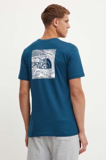 Bavlněné tričko The North Face S/S Redbox Celebration Tee tyrkysová barva, s potiskem, NF0A87NV1NO1