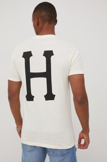 Bavlněné tričko HUF béžová barva, s potiskem