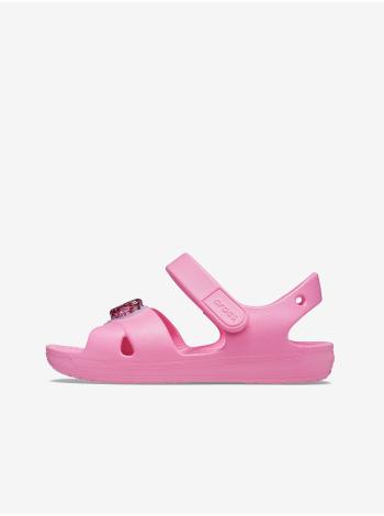 Crocs růžové dívčí sandály Classic Cross Strap Charm Sandal Pink Lemonade