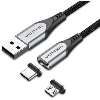 Vention 2-in-1 USB 2.0 to Micro + USB-C Male Magnetic Cable 1.5M Gray Aluminum Alloy Type (CQMHG)