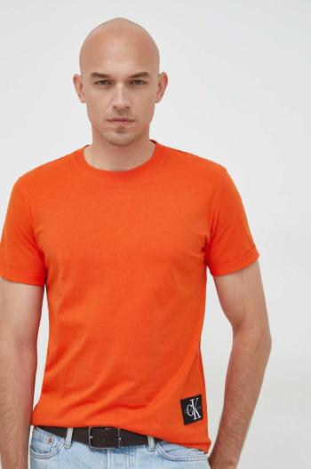 Bavlněné tričko Calvin Klein Jeans oranžová barva, s aplikací