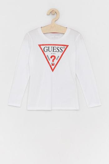 Dětské tričko s dlouhým rukávem Guess bílá barva, s potiskem