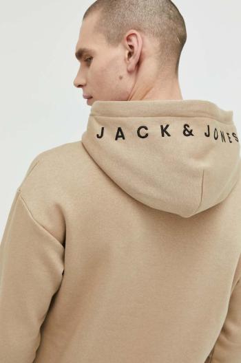 Mikina Jack & Jones JJESTAR pánská, béžová barva, s kapucí, s aplikací
