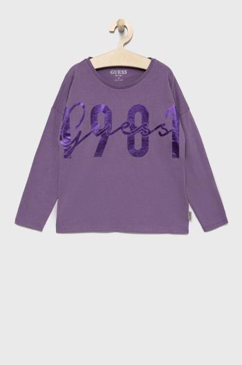 Dětská bavlněná košile s dlouhým rukávem Guess fialová barva