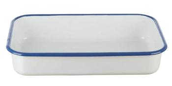 Bílý smaltovaný pekáč s modrou linkou - 31,5*20*6cm / 2.6l 16050