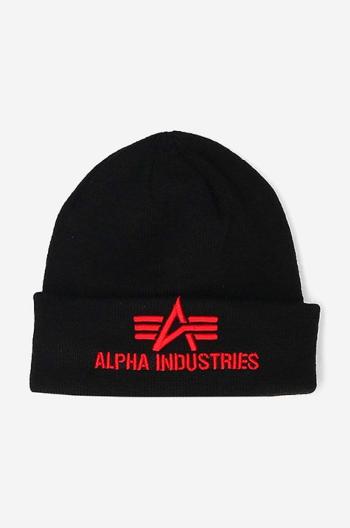 Čepice Alpha Industries 3D Beanie černá barva, z tenké pleteniny, 168910.94