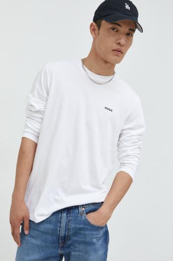 Tričko s dlouhým rukávem HUGO bílá barva