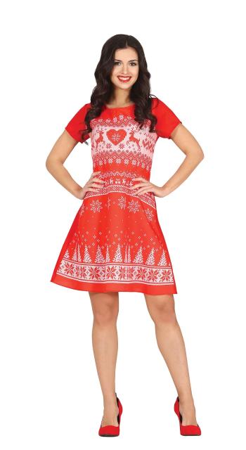 Guirca Dámské červené šaty - Vánoční vzor Velikost - dospělý: L