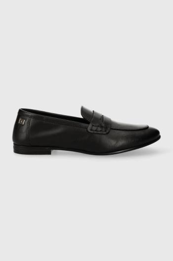 Kožené mokasíny Tommy Hilfiger ESSENTIAL LEATHER LOAFER dámské, černá barva, na plochém podpatku, FW0FW07769