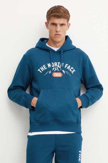 Mikina The North Face Hoodie Varsity Graphic pánská, tyrkysová barva, s kapucí, s potiskem, NF0A89DJ1NO1