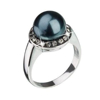 Stříbrný prsten s krystaly a zelenou perlou 35021.3 tahiti, Zelená, 52