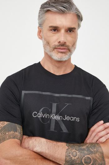 Bavlněné tričko Calvin Klein Jeans černá barva, s potiskem