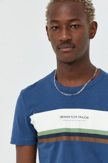 Bavlněné tričko Tom Tailor tmavomodrá barva, s potiskem