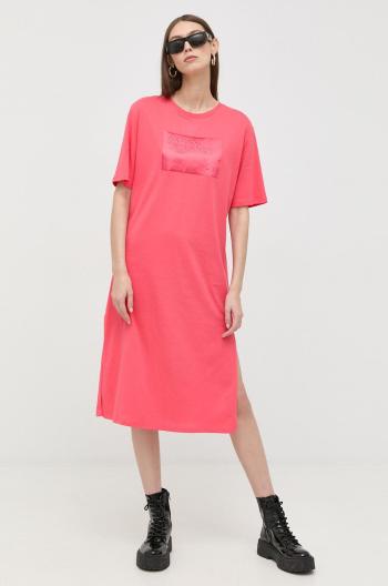 Bavlněné šaty Armani Exchange růžová barva, midi